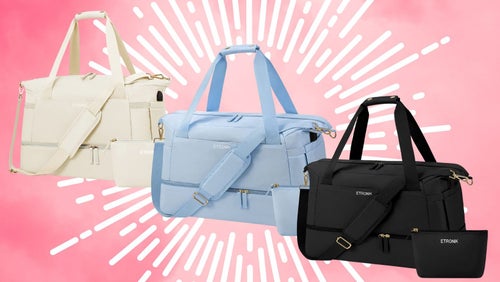 This multi-functional travel bag is available in nine different colors.