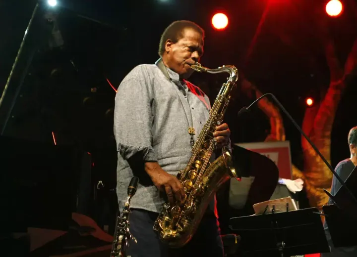 Jazz saxophonist Wayne Shorter performs at the 5 Continents Jazz Festival in Marseille, southern France on July 23, 2013.