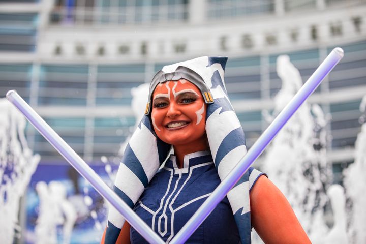 Star Wars cosplayer Hannah Gootzeit as Ahsoka Tano poses for photos outside Disney's D23 Convention in September. 