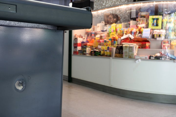 Bullet hole in a counter of the supermarket of Lionel Messi's family after an overnight attack on March 02, 2023 in Rosario, Argentina. During the night, attackers made 14 shots to the closed premises of a supermarket which belongs to the family of Antonella Roccuzzo, Messi's wife. They left a written message mentioning Argentina's football team captain and Rosario's mayor, Pablo Javkin: "Messi we are waiting for you. Javkin is a narco, he will not protect you"