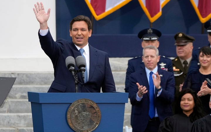Florida Republican Ron DeSantis waves to the crowd after being sworn in to begin his second term as the state's governor.