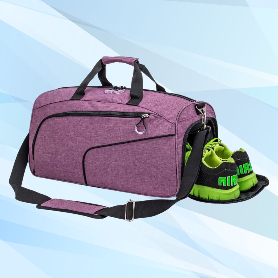 Sports Gym Bag PINK Travel Duffle Bag for Women and Men (blue gym bag-No  Shoes Compartment)
