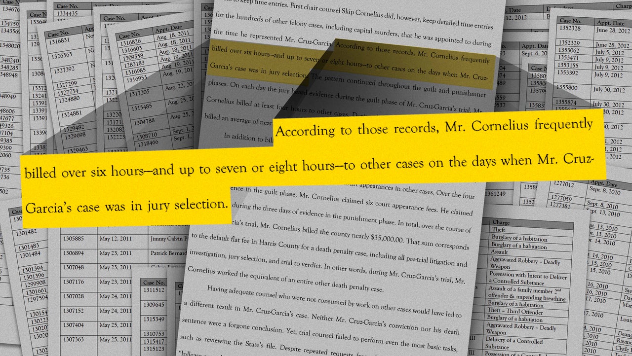 A habeas petition details how Cornelius billed as many as eight hours a day on other cases while Cruz-Garcia’s case was in jury selection.