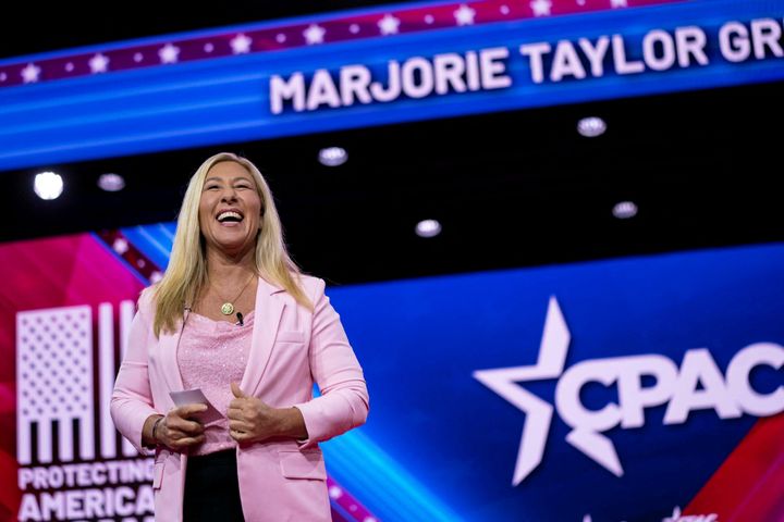 Rep. Marjorie Taylor Greene (R-Ga.) speaks at the Conservative Political Action Conference (CPAC) at Gaylord National Convention Center in National Harbor, Maryland, on March 3, 2023.