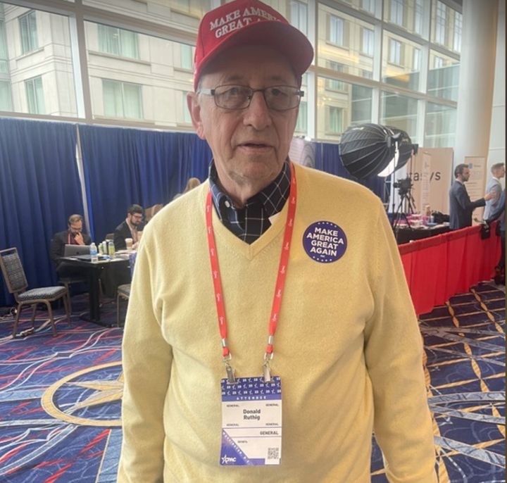 Donald Ruthing, 74, attends the Conservative Political Action Conference in National Harbor, Maryland on March 3, 2023.