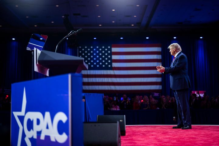 Former President Donald Trump walks out to speak on the third and final day of the Conservative Political Action Conference held at the Gaylord National Resort & Convention Center on Saturday in Fort Washington, Maryland.