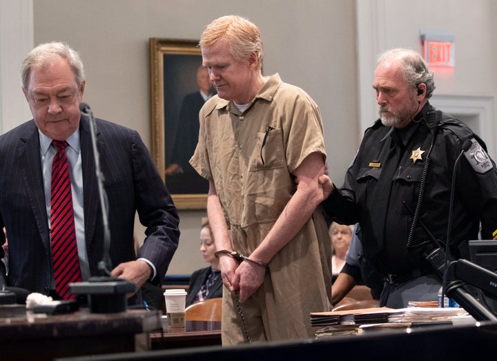 Alex Murdaugh is led through the courtroom for his sentencing at the Colleton County Courthouse in Walterboro, South Carolina, on Friday, the day after he was found guilty in the murder of his wife and son. Murdaugh was sentenced to life in prison.