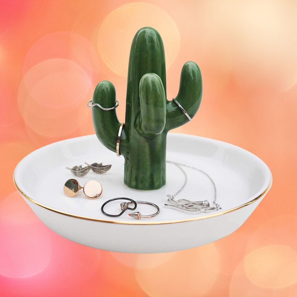 A cactus jewelry tray