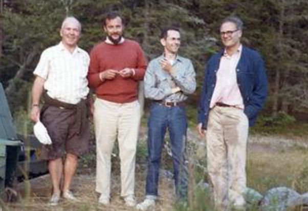 The author's dad (left), Philip Booth, Daniel Hoffman and Robert Lowell in the mid-1970s. "This was The Poet Quartet," the author writes. "These four connected at our summer cottage in Maine every season as they were all writing nearby."
