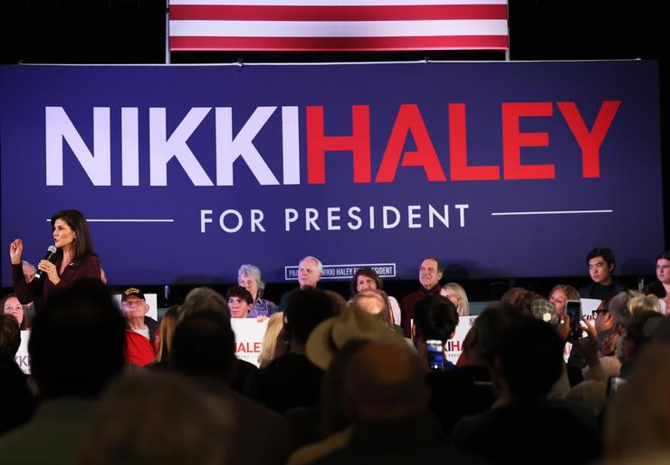 Republican presidential candidate Nikki Haley speaks at a campaign event at Exeter Town Hall on Feb. 16 in Exeter, New Hampshire. Haley, the former South Carolina governor and U.N. ambassador, announced her candidacy for the 2024 election on Feb. 14.