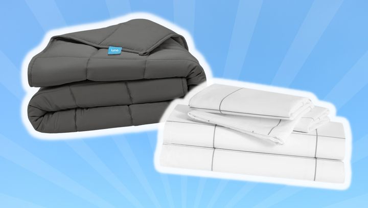A Luna cooling weighted blanket and Brooklinen classic core sheet set