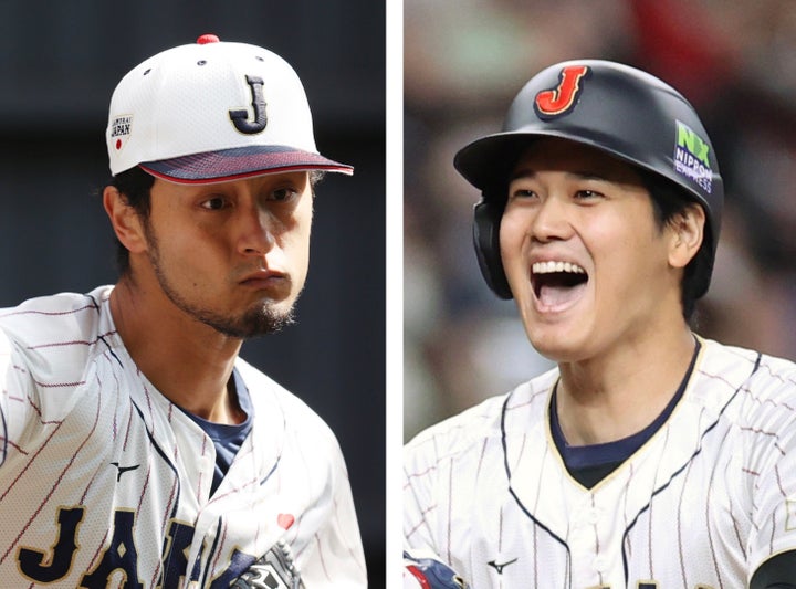 WBCを戦う侍ジャパンのダルビッシュ有（左）と大谷翔平（右）