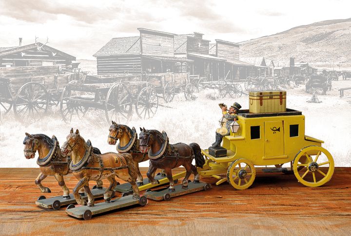 1940, Ο ταχυδρόμος, Άμαξα ξύλινη με άλογα (ΕLASTOLINE): Ο ταχυδρόμος, ένας μικρός άτλαντας που κουβαλά σχεδόν όλο τον κόσμο, είτε με την τσάντα του, είτε με την άμαξά του.
