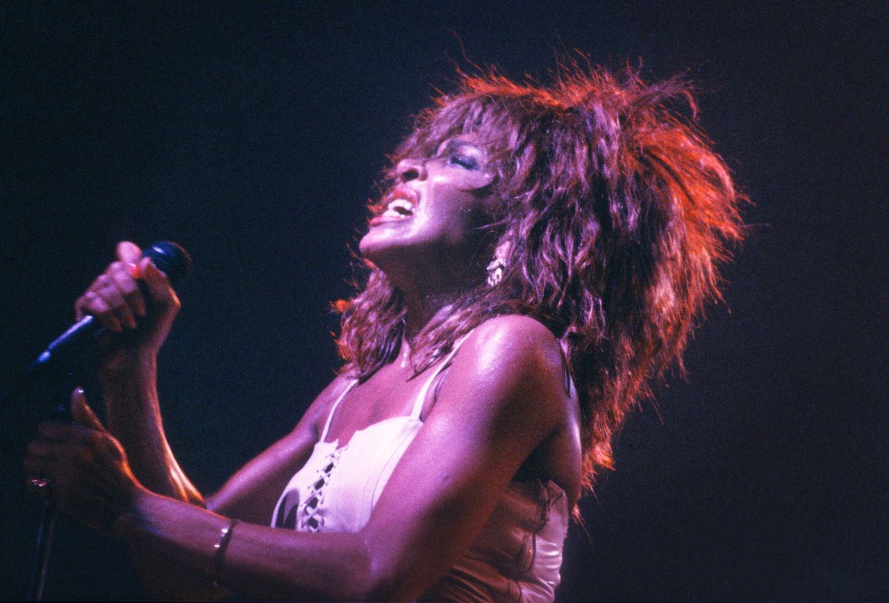 Tina Turner performs at Vorst Nationaal in Brussels on April 16, 1985.