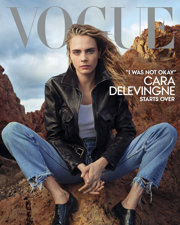 Cara Delevingne on the cover of Vogue's April issue
