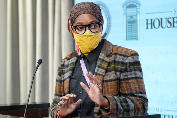 Oklahoma state Rep. Mauree Turner speaks during a news conference, Dec. 5, 2022, in Oklahoma City. Turner, a Black, nonbinary Democratic state legislator in the Oklahoma House, was formally censured by the Republican majority on Tuesday, March 7, 2023, for allegedly refusing to let state troopers question a transgender rights activist who was inside their legislative office.