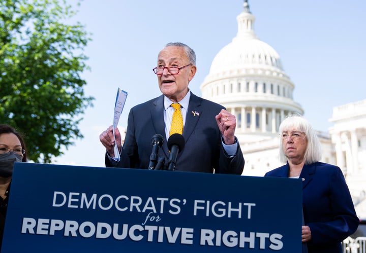 Senate Democrats held a press conference outside the US Capitol to show support for abortion rights on May 19, 2022.