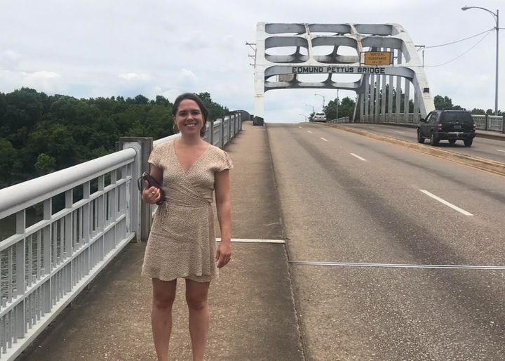 The author on the Edmund Pettus Bridge in Selma, Alabama, where voting rights protesters marched on Bloody Sunday in 1965.