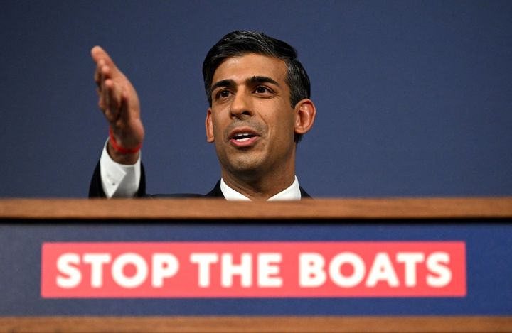 Rishi Sunak speaks during a press conference in the Downing Street.