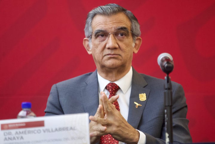 Governor of Tamaulipas Americo Villareal, gives a press conference on the case of the kidnapping of American citizens in the state from Tamaulipas on March 7, 2023.