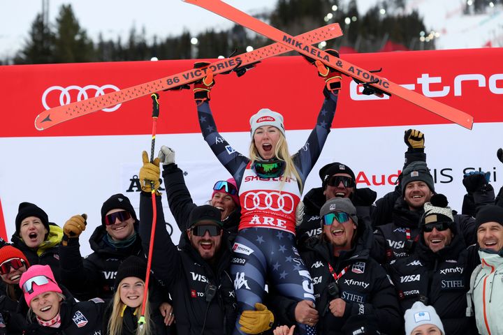 Shiffrin has won her record-tying 86th World Cup race with victory in giant slalom, matching the overall record set by Swedish great Ingemar Stenmark 34 years ago.