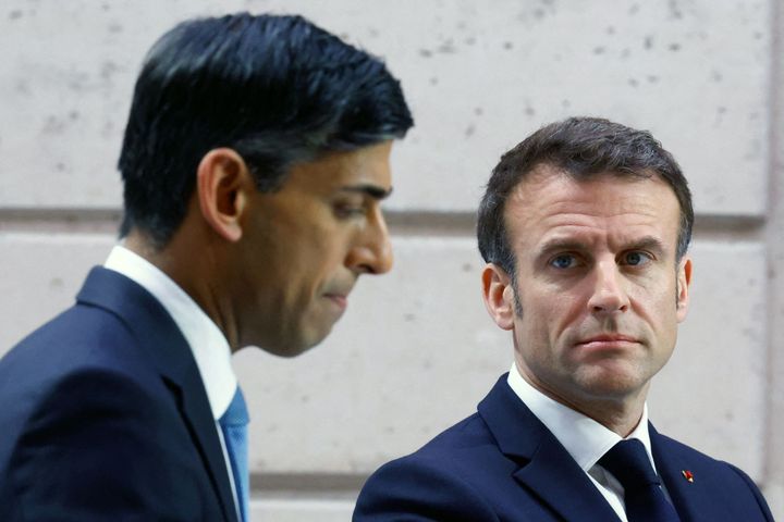 Emmanuel Macron and Rishi Sunak give a joint press conference at the Elysee Palace in Paris.