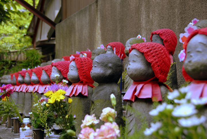 Jizo statuettes at a Buddhist temple.