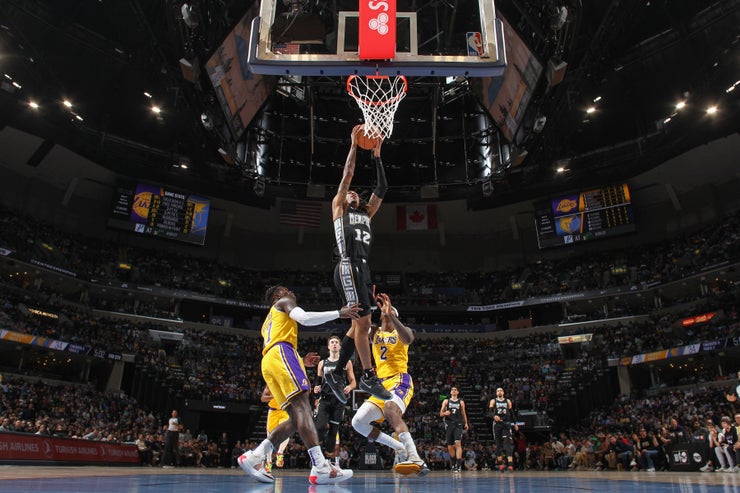 Morant goes to the basket during a game against the Los Angeles Lakers on Feb. 28 at FedExForum in Memphis, Tennessee.