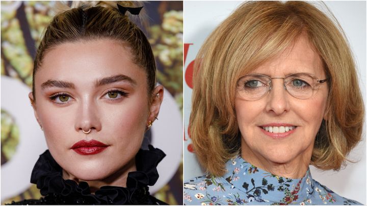 Florence Pugh, left, said it would be "strange" for her to appear in a movie similar to the lighthearted comedies of Nancy Meyers, right.
