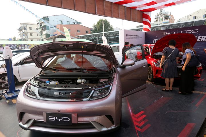 BYD electric cars at the Pannita Auto Fair in Yangon, Myanmar. 