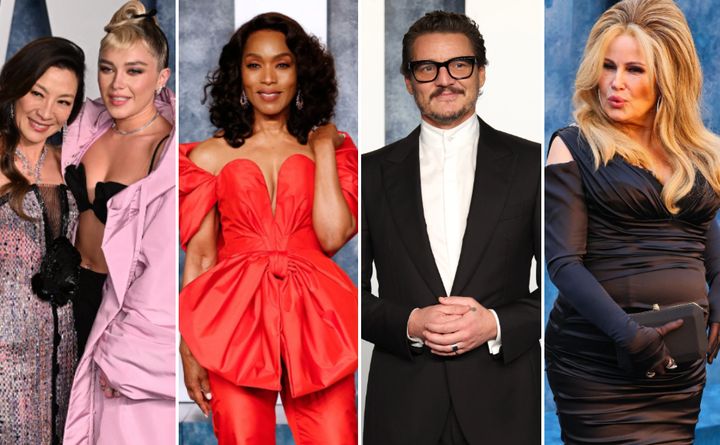 Michelle Yeoh, Florence Pugh, Angela Bassett, Pedro Pescal and Jennifer Coolidge at the Vanity Fair Oscars after party