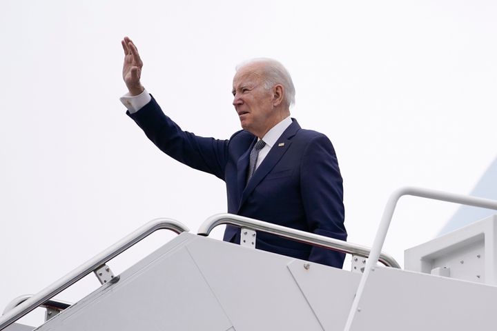 President Joe Biden waves before boarding Air Force One for a trip to San Diego to meet with British Prime Minister Rishi Sunak and Australian Prime Minister Anthony Albanese on Monday, March 13, 2023, in Andrews Air Force Base, Md.