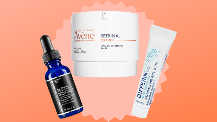 Peter Thomas Roth's Retinol Fusion PM serum, Avène's lipid-replenishing balm and Differin gel.