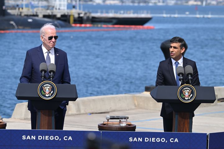 US president Joe Biden and Prime Minister Rishi Sunak during a press conference in San Diego.