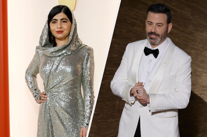 Malala Yousafzai and Jimmy Kimmel at the 2023 Oscars