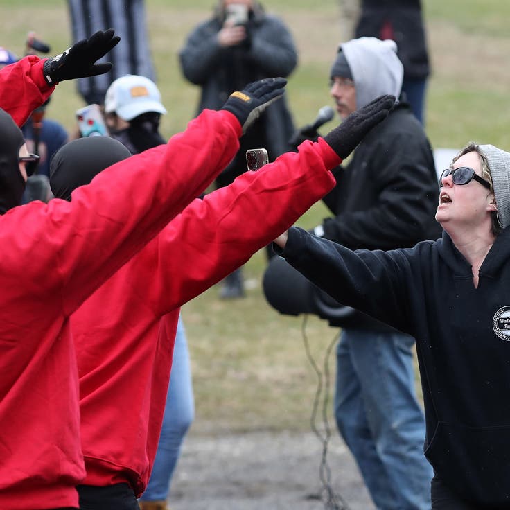 Protesters clash at a Drag Queen Story Hour at an event in Wadsworth, Ohio, on March 11.