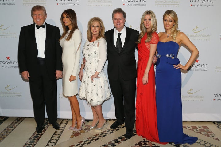From left: Donald Trump, Melania Trump, Kathy Hilton, Rick Hilton, Nicky Hilton and Paris Hilton in 2012.