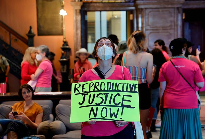 Andrea Kaniarz of Lexington, South Carolina, watches the state's House of Representatives meet to discuss an abortion ban in September 2022.