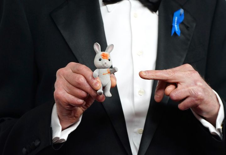 Bill Nighy was in charge of minding his granddaughter's toy rabbit on the night of the Oscars. He said the "stakes were too high" to leave the bunny in his hotel room.