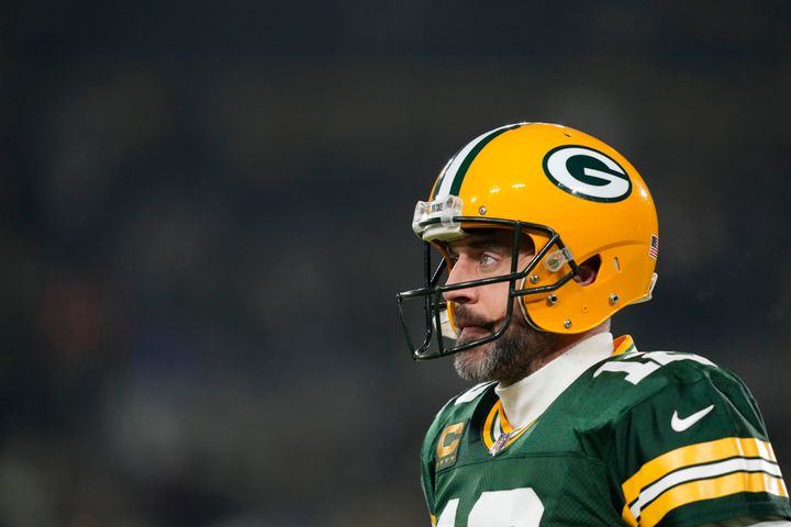 Aaron Rodgers of the Green Bay Packers warms up before a game against the Detroit Lions at Lambeau Field on January 08, 2023 in Green Bay, Wisconsin. (Photo by Patrick McDermott/Getty Images)