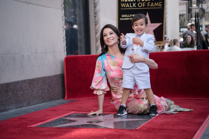 Lucy Liu and her son, Rockwell, at Liu's Hollywood Walk of Fame star ceremony on May 1, 2019, in Hollywood.