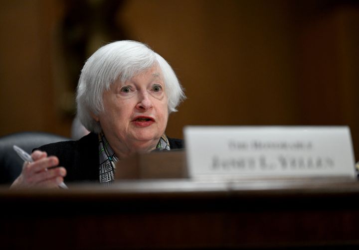 US Treasury Secretary Janet Yellen testifies before the Senate Finance Committee on the proposed budget request for 2024, on Capitol Hill in Washington, DC, March 16, 2023. (Photo by Andrew Caballero-Reynolds / AFP) (Photo by ANDREW CABALLERO-REYNOLDS/AFP via Getty Images)