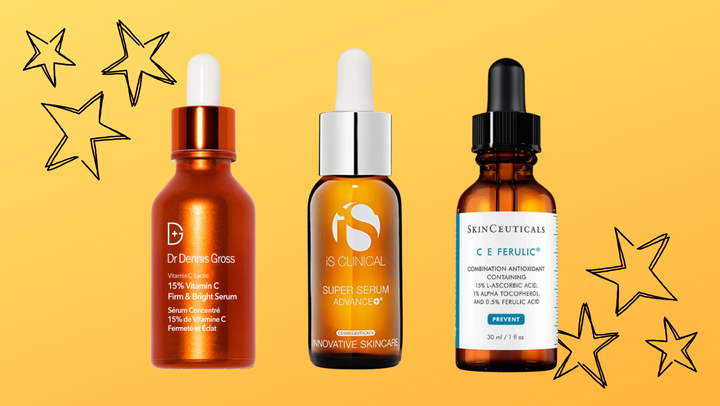 Dr. Dennis Gross vitamin C serum, iS Clinical Super Serum Advance and SkinCeuticals C E ferulic acid serum.