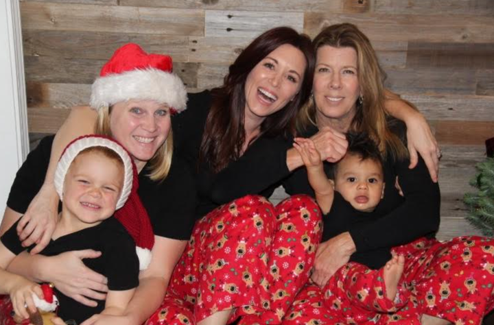 From left: The author's son Atticus, her wife Jen, the author, her mom and her youngest son Aero on Christmas 2017.