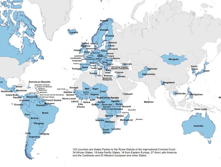 ハーバード大学で作成した2015年3月当時のICC加盟国・地域のマップ。この後、エルサルバドルとキリバスが加盟した。