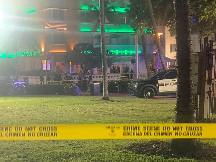 Police closed off an area on Ocean Drive in Miami Beach with crime scene tape after a shooting on March 17, 2023.