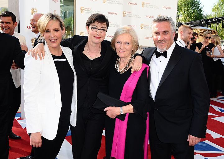 Mary with the original Bake Off gang Mel Giedroyc, Sue Perkins and Paul Hollywood 