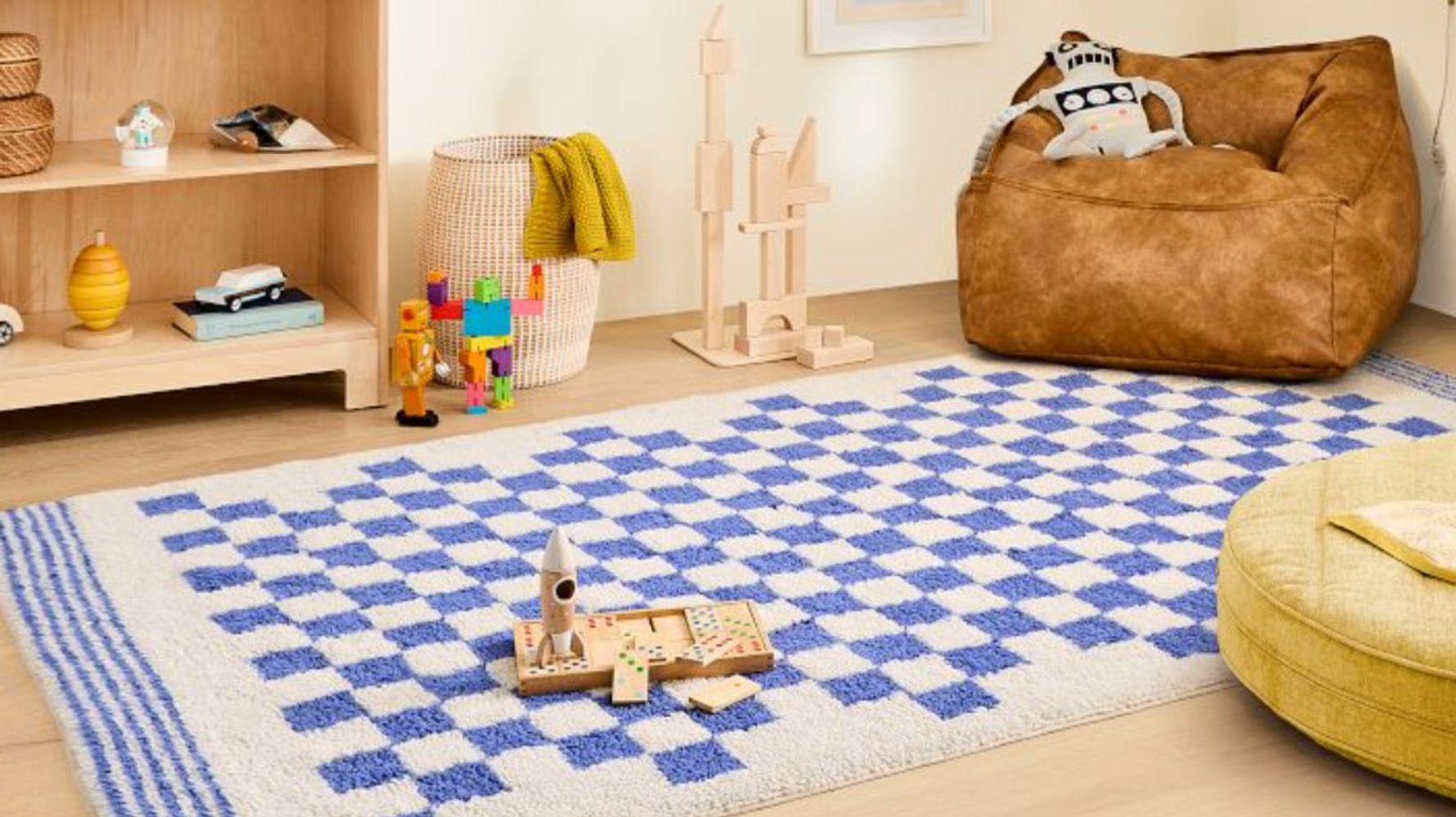 Ruggable 8' round blue multicolor rug with cushioned pad system