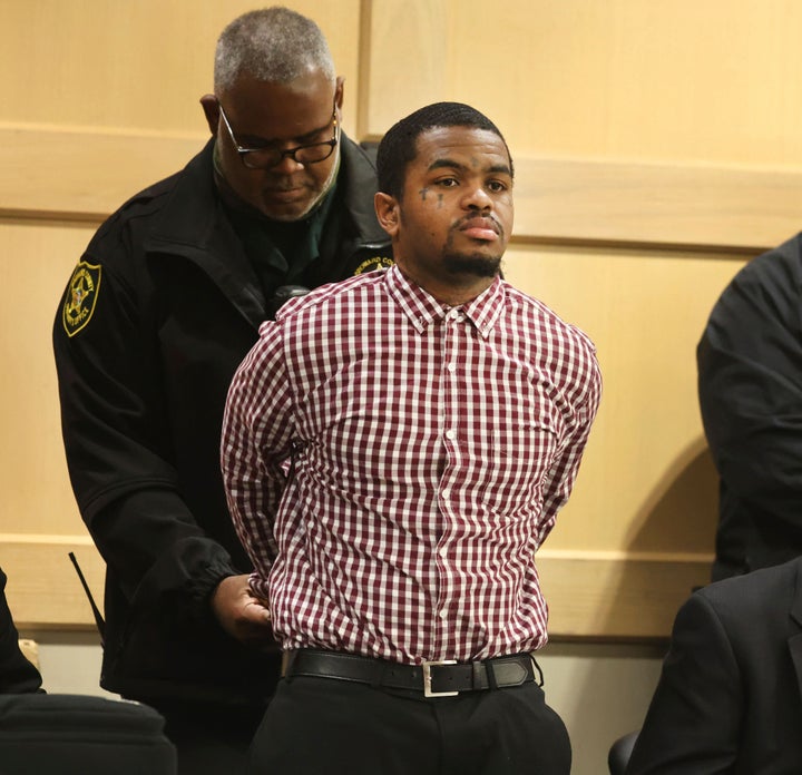 Dedrick Williams is handcuffed after he was found guilty of first-degree murder of emerging rapper XXXTentacion at the Broward County Courthouse in Fort Lauderdale on Monday, March 20, 2023. (Carline Jean/South Florida Sun-Sentinel via AP, Pool)