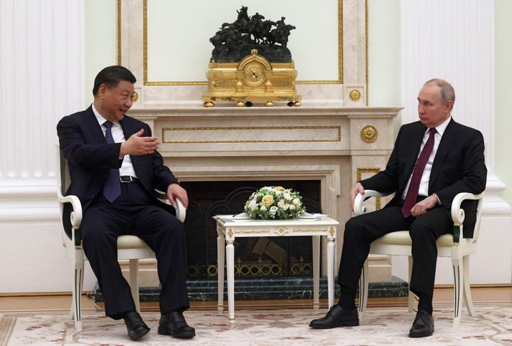 Russian President Vladimir Putin meets with China's President Xi Jinping at the Kremlin in Moscow on March 20, 2023.